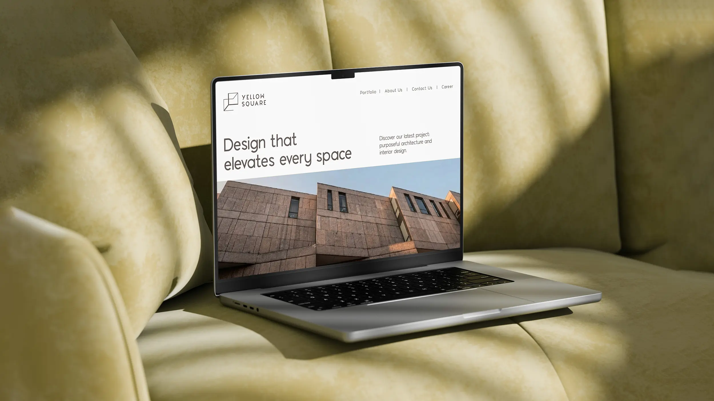 Interior Design & Branding Studio in Rajkot 8 Yellow Square architecture brand identity design featuring logo, stationery, website, social media and packaging applications